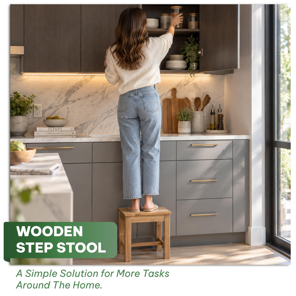 12" Wooden Step Stool, Small Wood Stool - White Oak