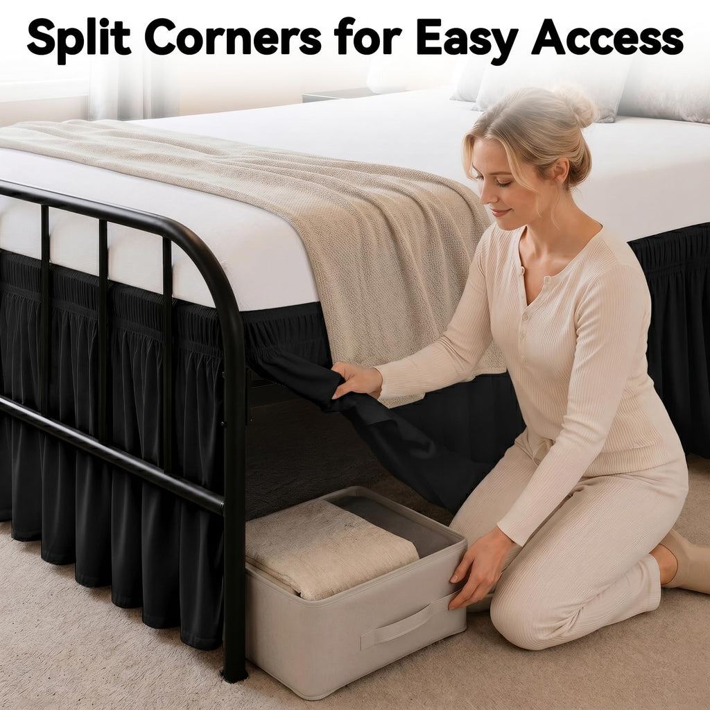 Twin Bed Skirt 15 Inch Drop, Elastic Wrap Around with Split Corners