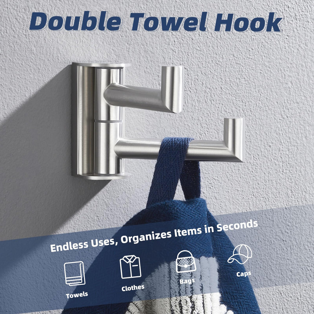 Double Swivel Towel Hook, Brushed Nickel, 304 Stainless Steel