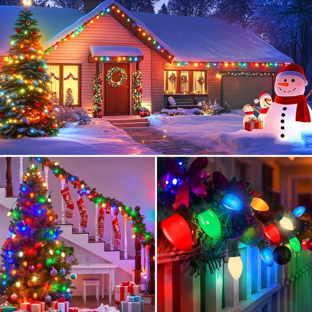 50FT C7 LED Multicolor Christmas Lights, Outdoor String Lights with 55 Multicolor LED Ceramic Bulbs(5 spare), Vintage