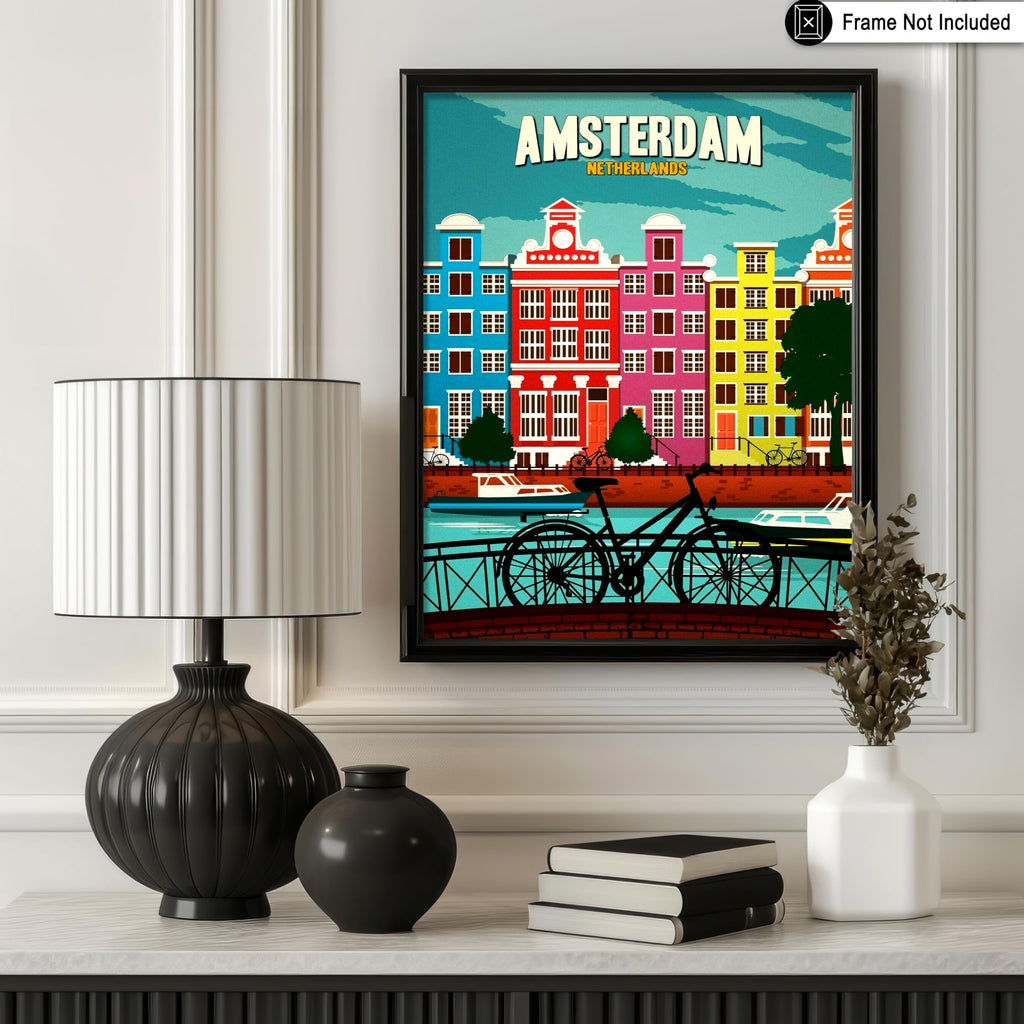 Master Vintage Travel Poster - Retro Amsterdam Print - Netherlands - Architecture - Gift for Men, Women, Travel Lover