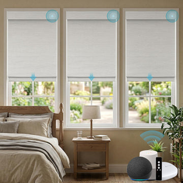 Motorized Natural Woven Wood Roman Shades, Linen Ramie 05E2