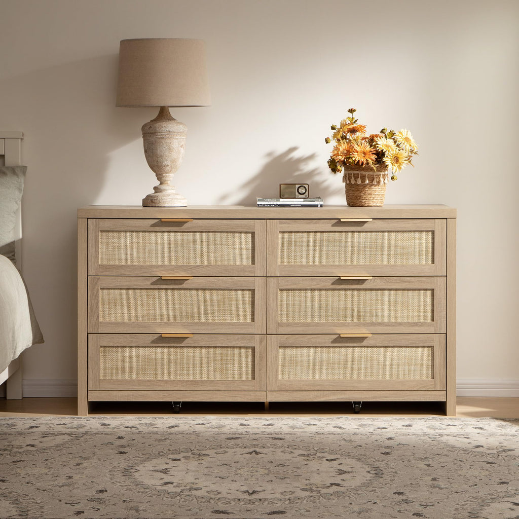 Rattan Dresser, 57" Wide 6 Drawer Dresser