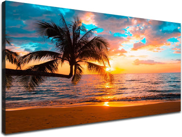 Abstract Framed Canvas Wall Art Art - Ocean Beach Sea Photo Strenth Framed Wall Art,Abstract Landscape Blue Sky Beach - Set of 5