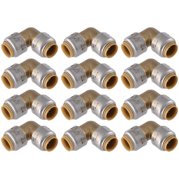 Max 1/2 x 1/2 in PTC 90-Degree Elbow, Pack of 12, Push-to-Connect Brass Plumbing Fitting