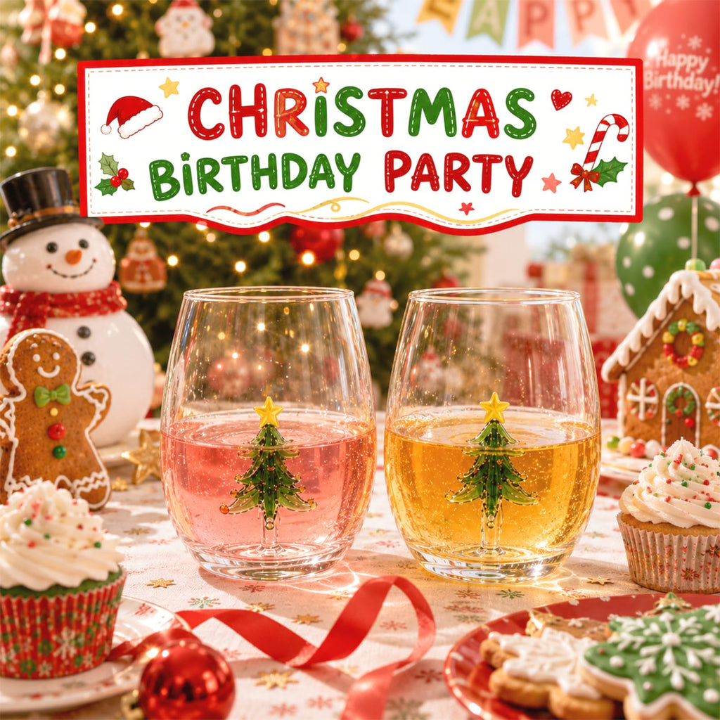 2 Pcs Christmas Tree Stemless Wine Glasses with 3D Tree Inside