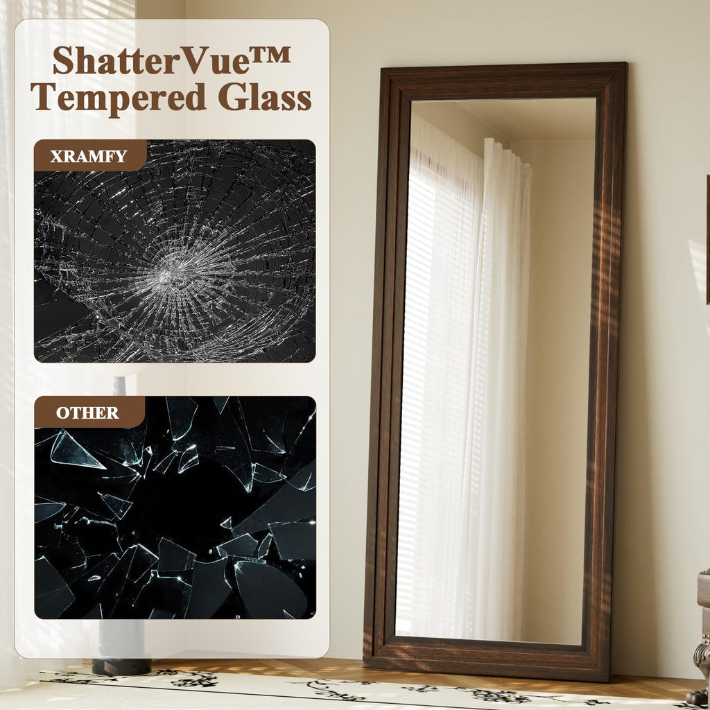 Full Length Mirror 71"X32", Walnut Large Floor Mirror with Solid Wood Frame