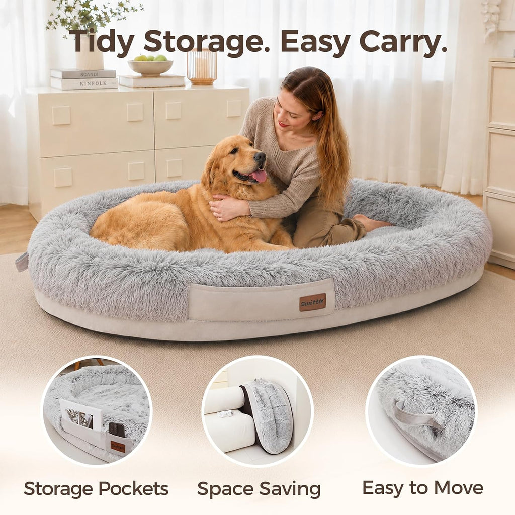 Human Dog Bed for Adult, Large Pet Dog Bed, Light Grey