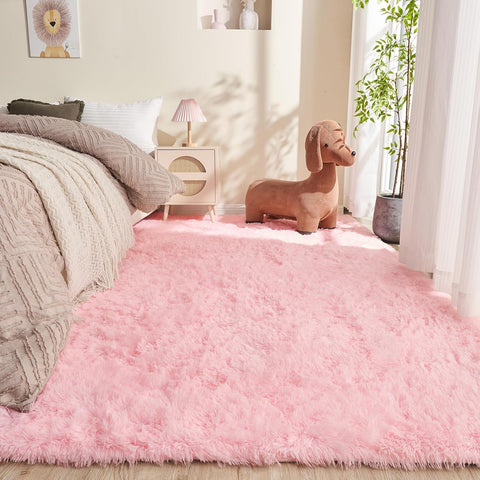 4x6 Pink Shag Area Rug, Ultra Soft Plush Non-Slip Carpet for Bedroom Nursery
