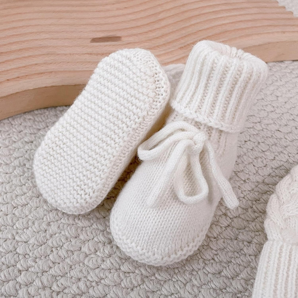 Wool Booties & Hat Set, Cozy Crochet Wool First Shoes and Matching Hat for Newborns, Infants & Toddlers, Piece Set