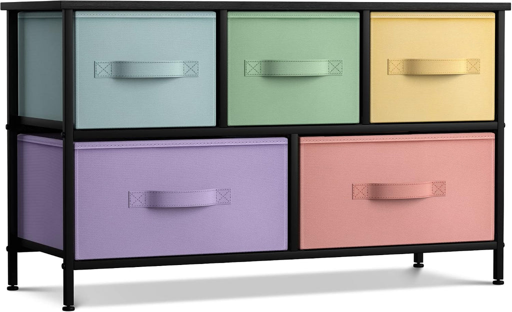 Dresser with 5 Drawers - Furniture Storage Chest for Kid's, Teens, Bedroom, Nursery, Playroom, Clothes, Toys - Steel
