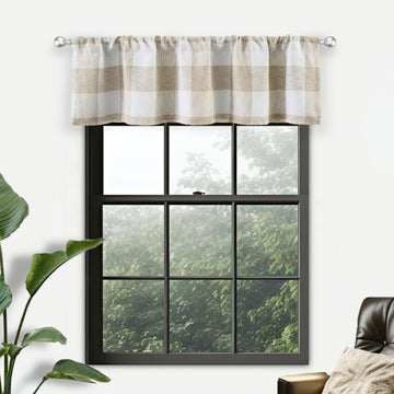 Linen Textured Lined Valances for Windows Buffalo Check Curtain Window Valances Woven Plaid Blackout Thermal