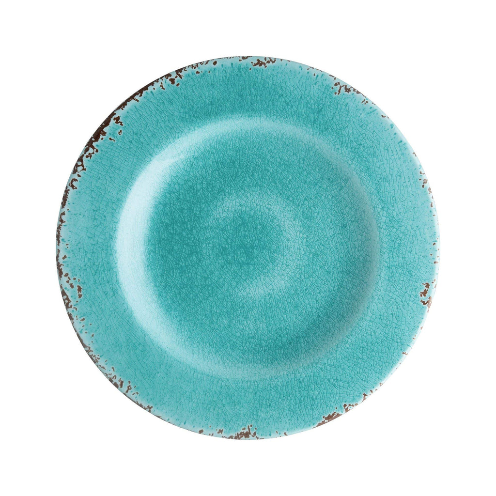 12-Piece Melamine Dinnerware Set, Includes Dinner Plates, Salad Plates, Bowls, Service for 4. (Crackle, Turquoise)