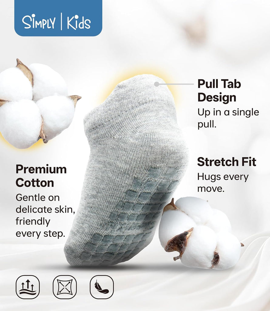 Baby Non-Slip Ankle Socks - Superior Grip, Soft Cotton, for Active Toddler Girls & Boys