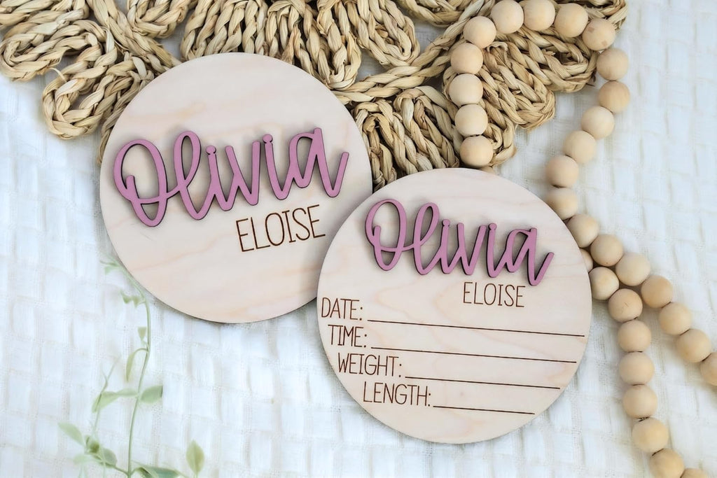 Double-Sided Baby Birth Announcement Sign, Personalized Baby Name Sign for Hospital, Wooden Newborn Photo Prop, Baby