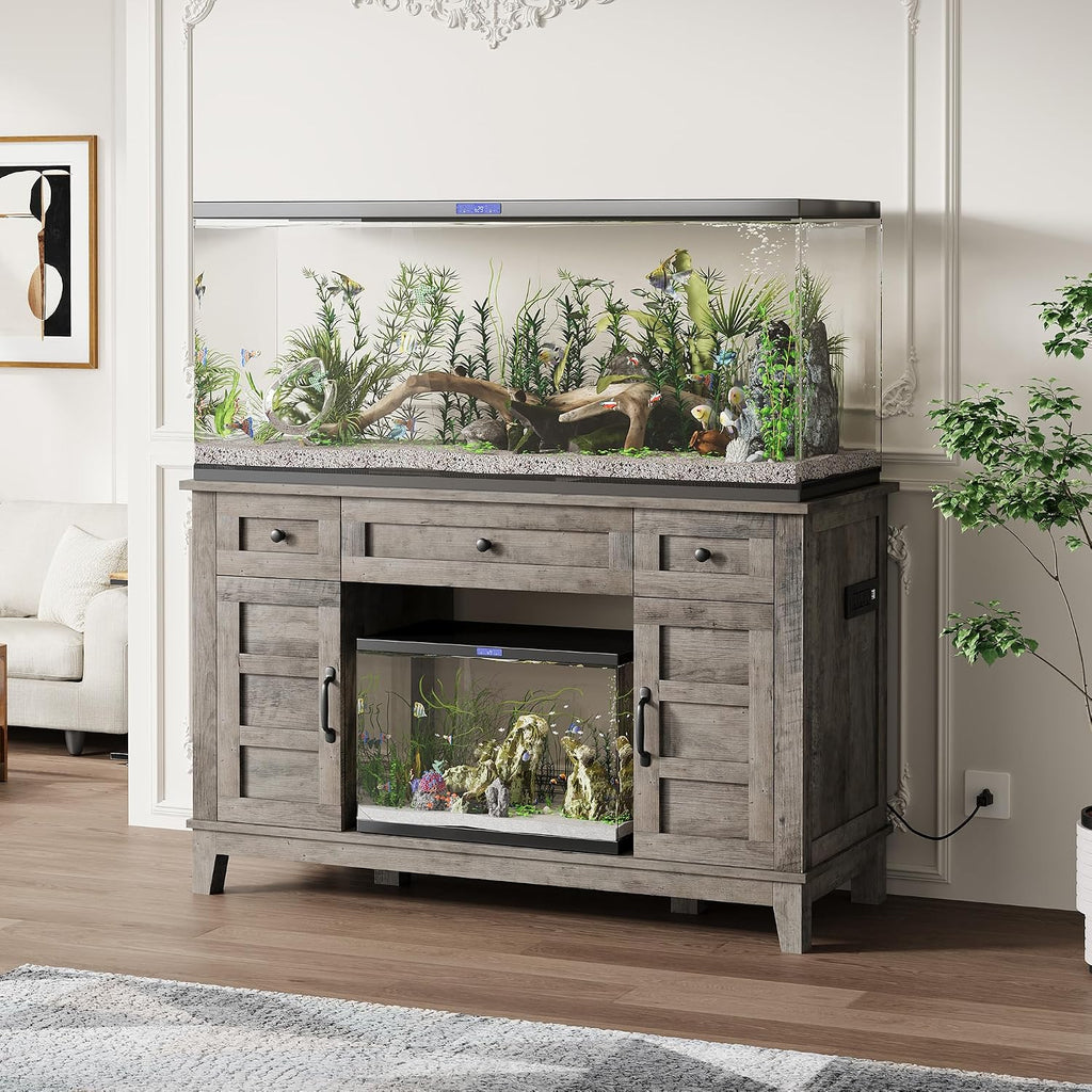 Farmhouse Aquarium Stand Set - For 55-75 Gallon Fish Tanks - Heavy Duty 1400LBS - Power Outlet - Adjustable Storage