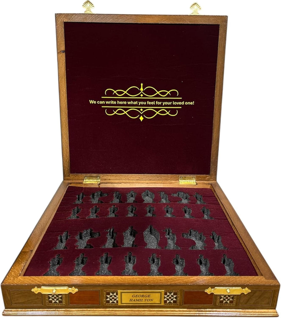 Medieval British Army Antique Copper Metal Chess Set for Adults,Handmade Pieces and Natural Solid Wooden Chess Board