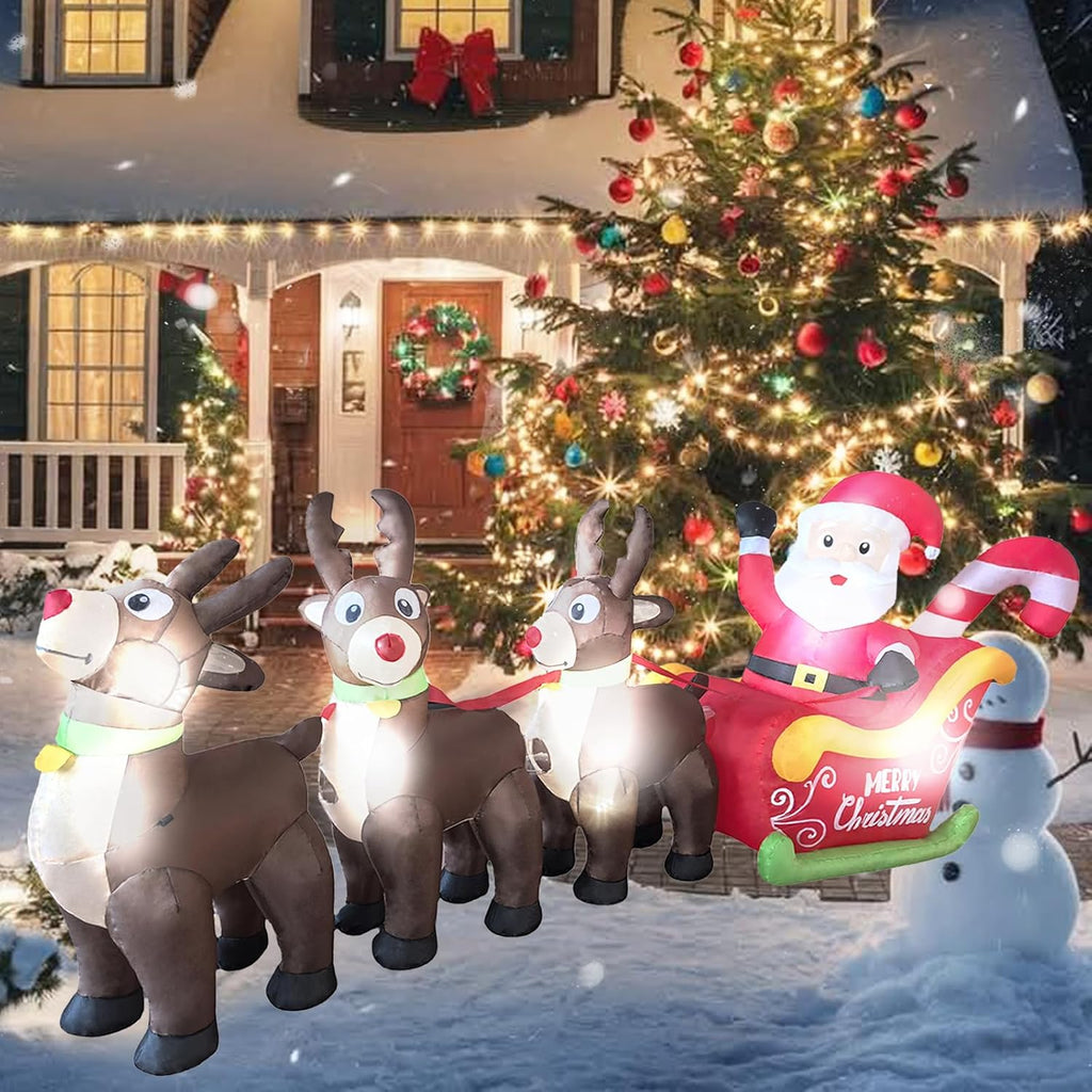10 FT L Christmas Inflatables Santa Sleigh & Reindeer Outdoor Decorations