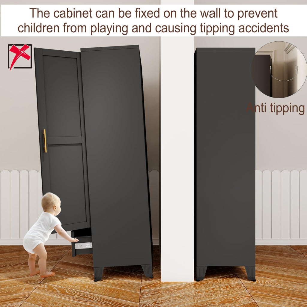 71" H Metal Armoire Wardrobe Closet with Mirror,Household Steel Wardrobe Cabinet with Drawers,Clothing Storage
