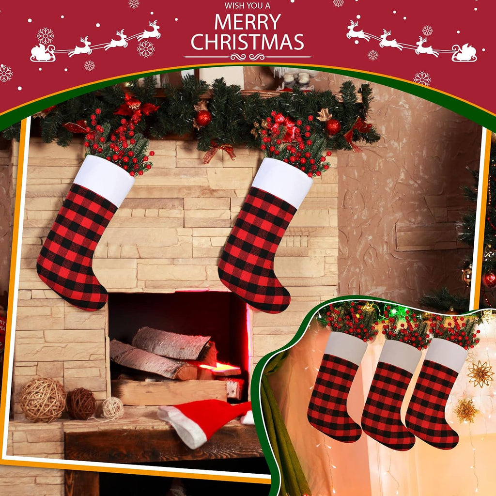 30 Pcs 18 Inch Christmas Stockings Bulk, Buffalo Plaid Stockings