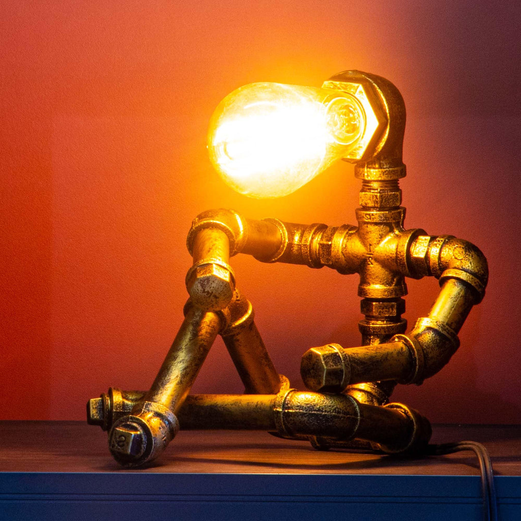 Steampunk Table Lamp, Vintage Industrial Metal Robot Table lamp, Water Pipe Table Lamp, Steam Punk Pipe Lamp Style