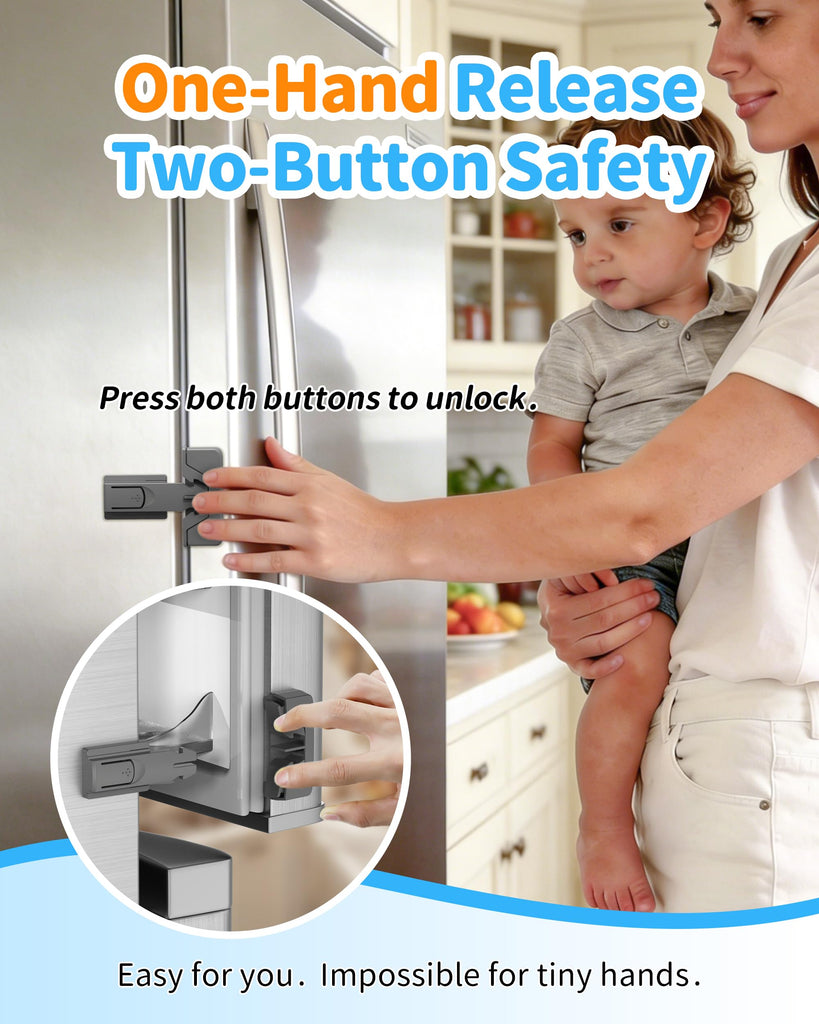Child Safety Fridge Lock, Auto-Lock, Gray, 2-Pack