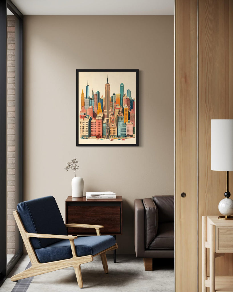 York Black Framed Wall Poster Print, Vintage Retro Landscape Scenery Painting Artwork Travel Prints Decor