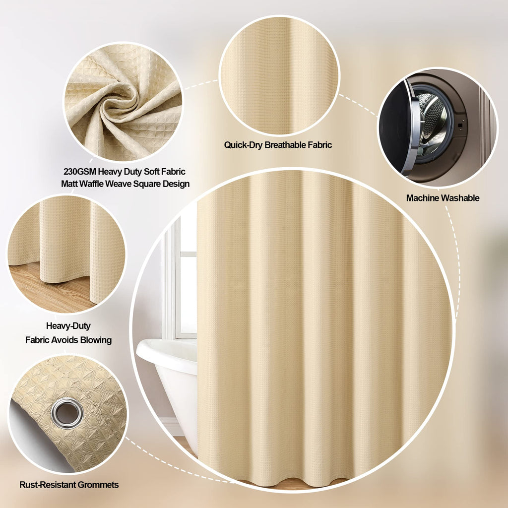 Extra Wide Fabric Shower Curtain 108 x 72 inch Heavy Duty Durable Waffle Fabric Shower Curtain Luxury Spa