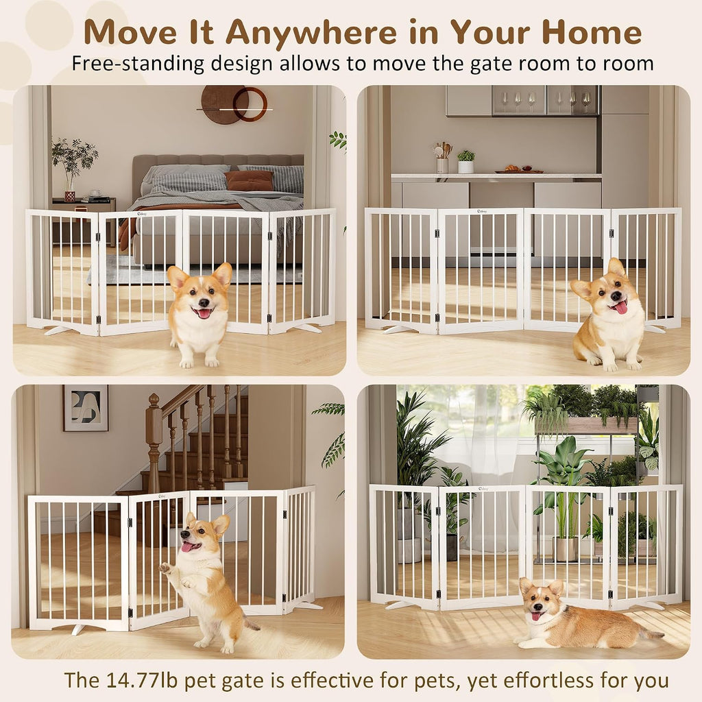 Free Standing Dog Gate Indoor, Foldable Dog Gate for Doorways Stairs