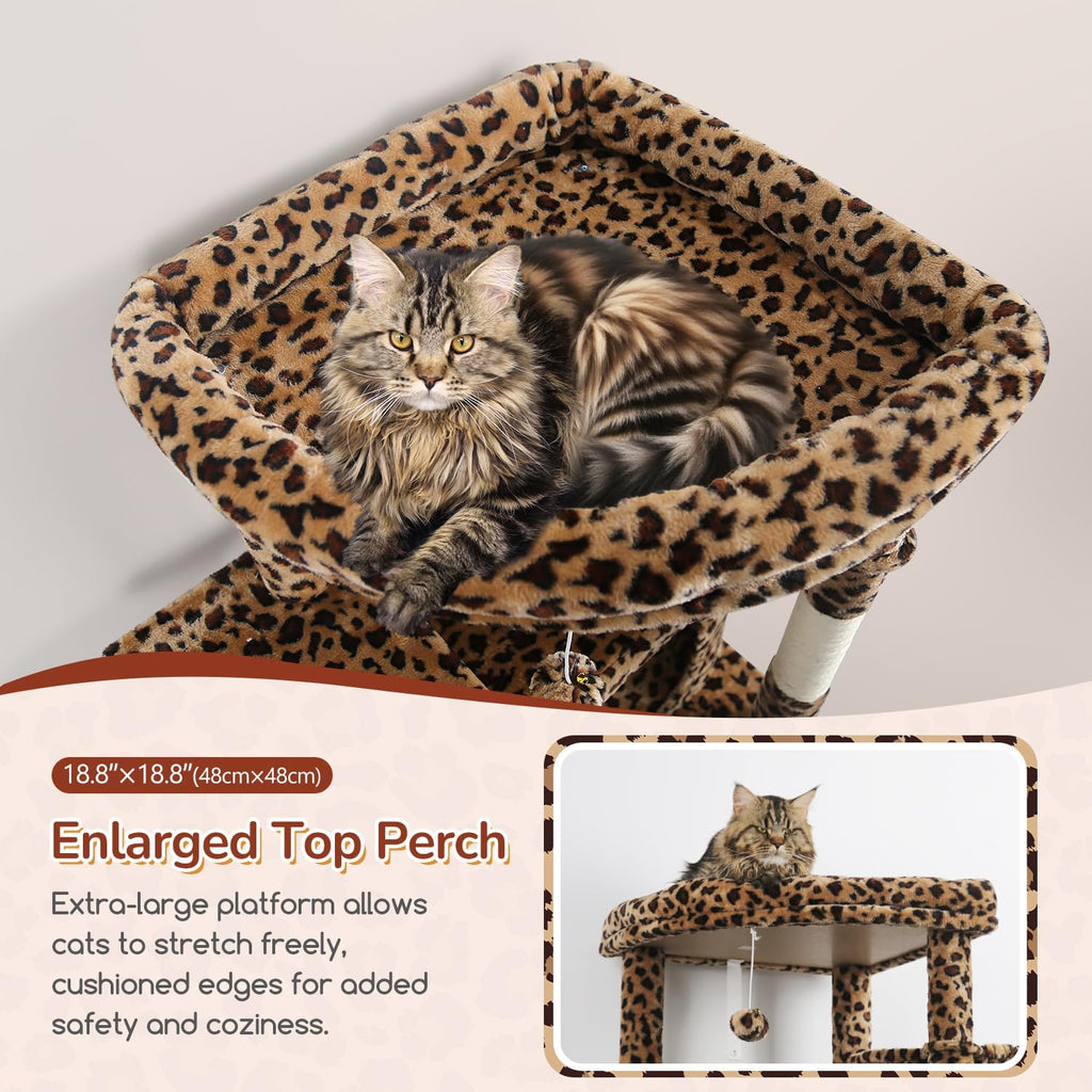 74in Leopard Heavy Duty Cat Tree Tower for Indoor Large Cat