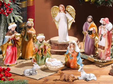 11 Pcs Christmas Nativity Gift Set Resin Nativity Scene Figurine Set 7 Holy Family Statue for Indoor Decoration Jesus