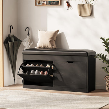 40" Shoe Storage Bench with Flip Drawers Padded Seat Cushion, Shoe Cabinet with Lift Top Storage Box, Shoe Bench Shoe