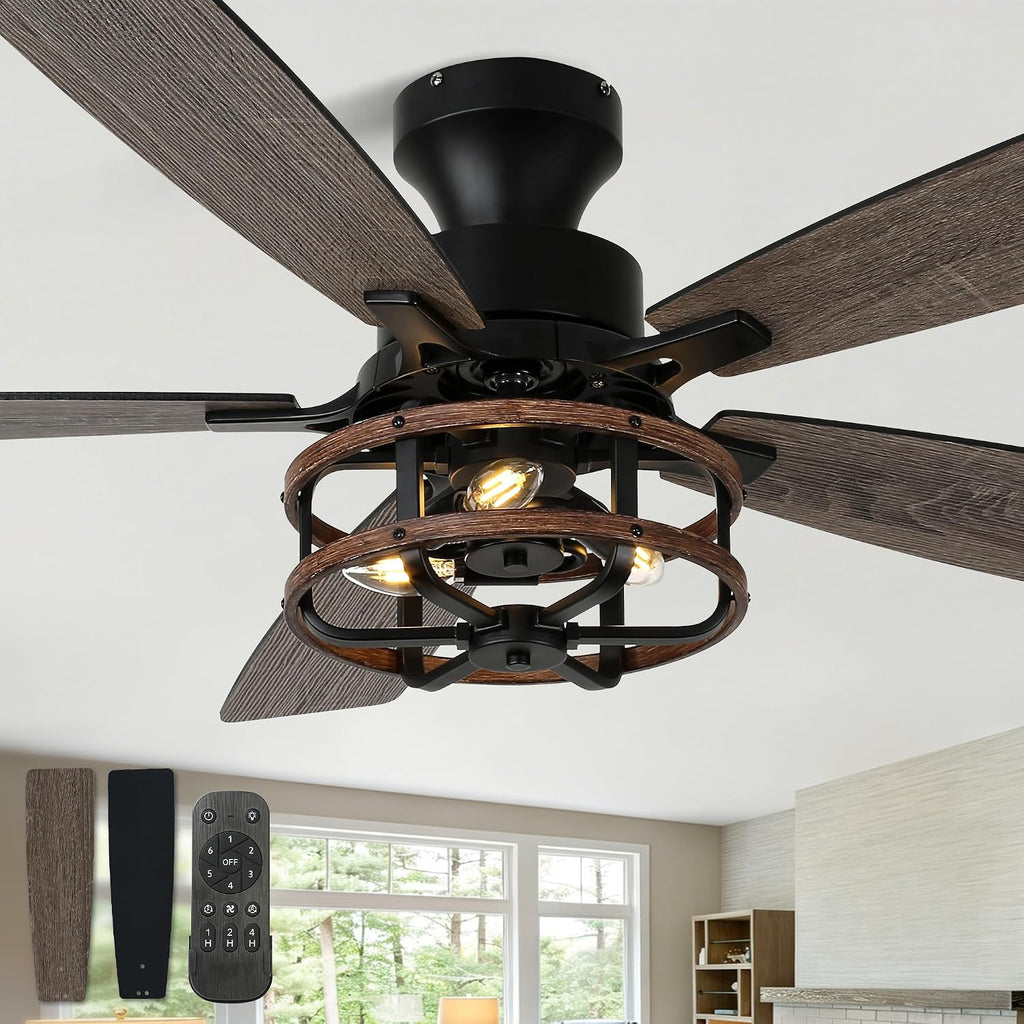 52 Inch Flush Mount Farmhouse Ceiling Fan with Light