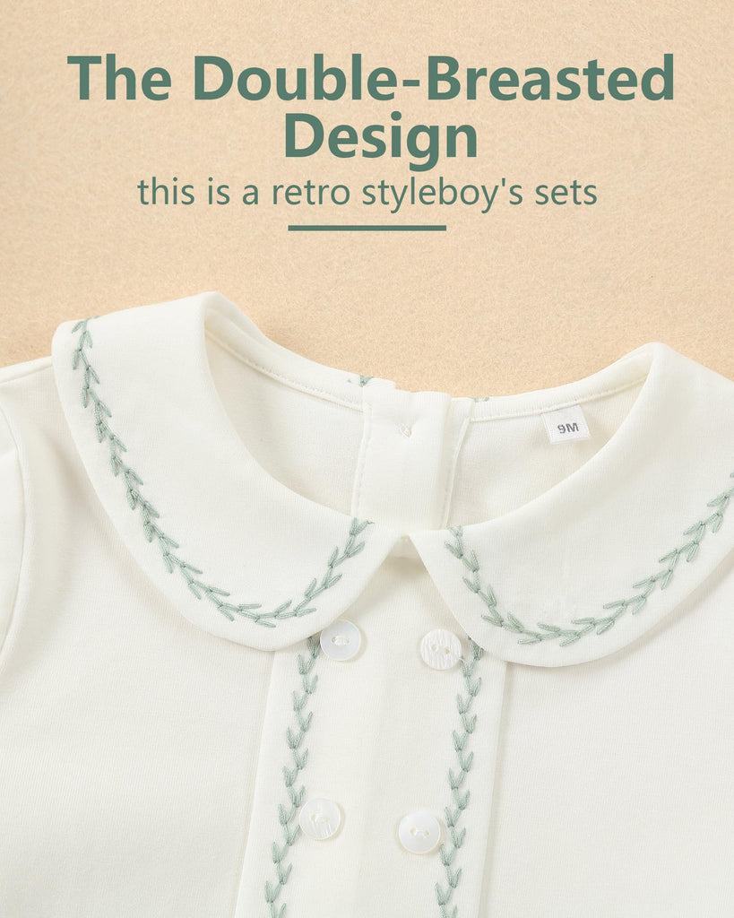 Baby Boy Piece Outfit Spanish Vintage Sage Green Peter Pan Collar