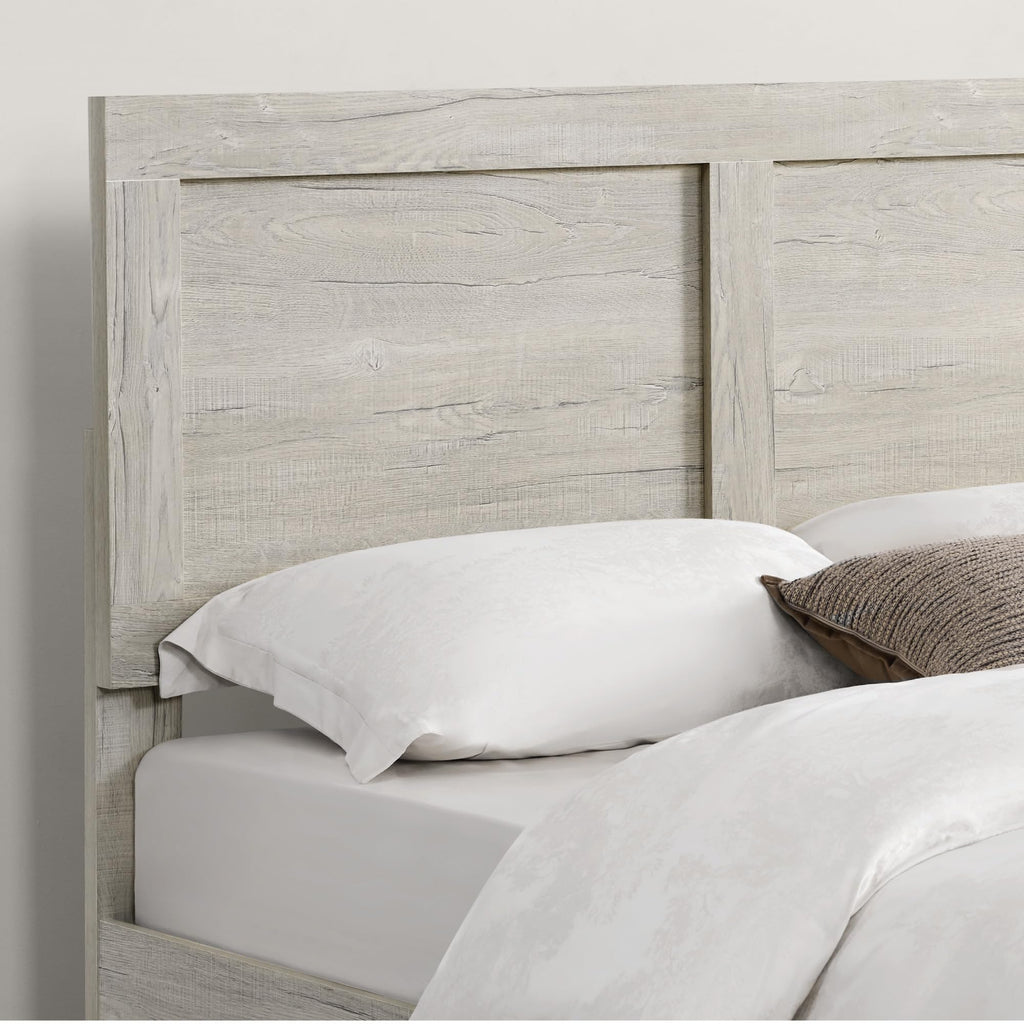 Wood Bed Frame with Headboard and Footboard, Light Gray, King