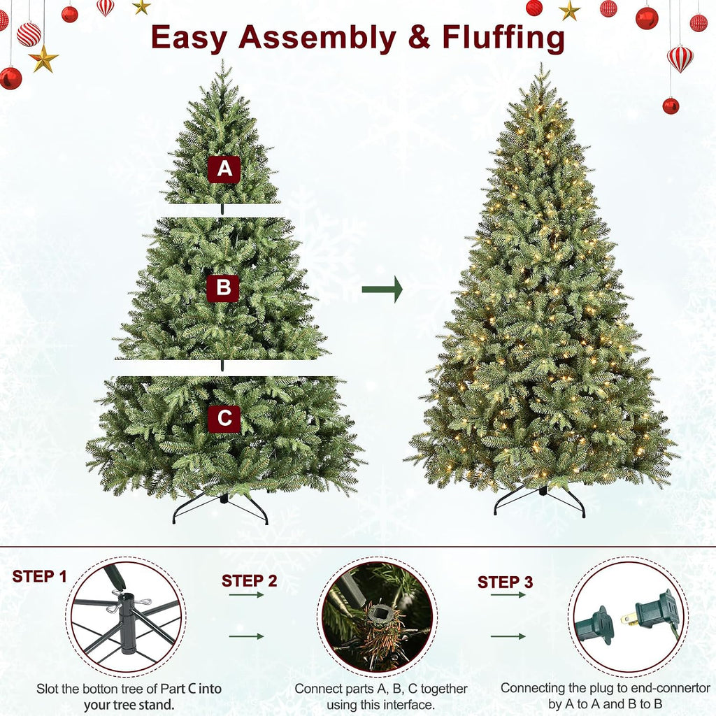 7FT Prelit Artificial Christmas Tree, 2272 PE/PVC Tips, 500 Lights | Warm White Incandescent Lights, Full Realistic