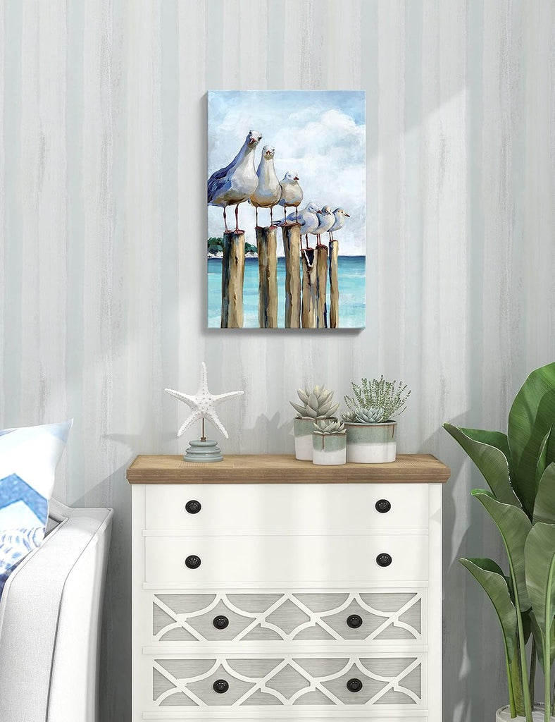 Coastal Seagull Canvas Wall Art , Teal Ocean Beach Sea Birds Canvas Print, Nautical Decor Bedroom Living Room, Ready