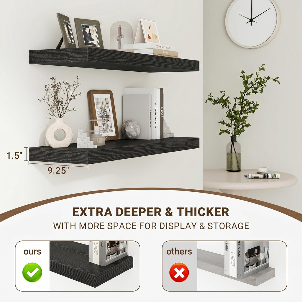 55 Inch Floating Shelves, 55"x9.25"x1.5" Inch Deep Floating Shelves for Wall, Wooden Shelves, Black, 1 Piece