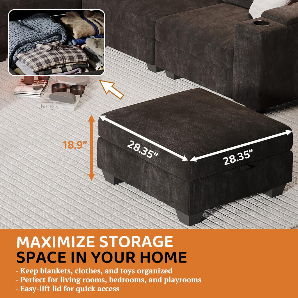 121.2" Large Sectional Couches with Chaise & Cup Holders