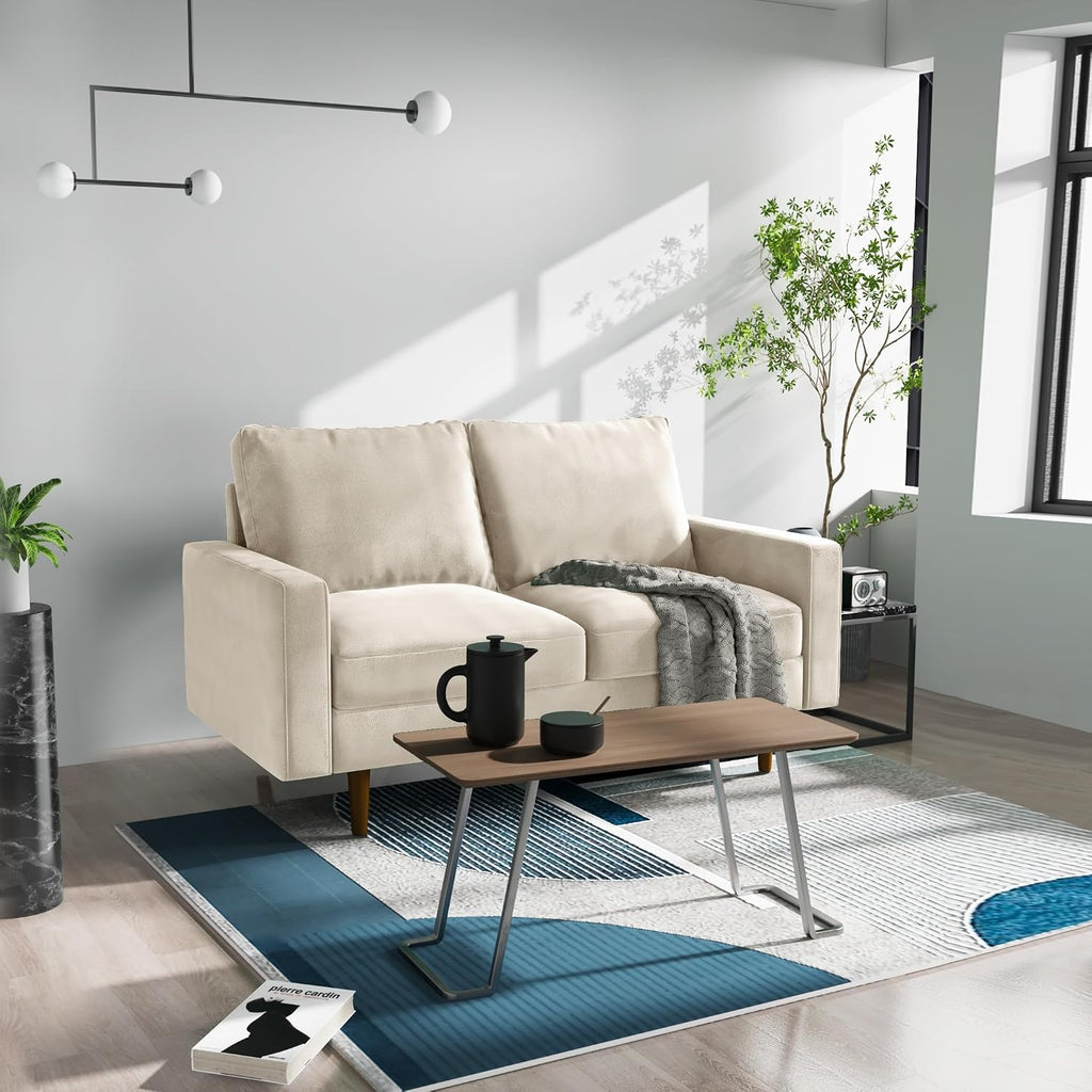 Modern Velvet Sofa Loveseat 58-inch, 2-Seater Compact Sofa , Ergonomic Support, Easy Assembly(Beige)