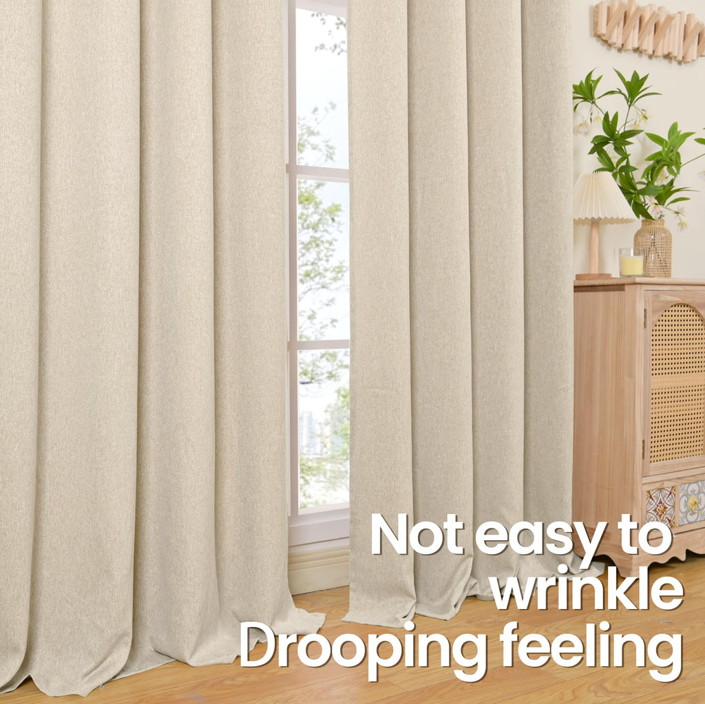 Oatmeal Linen Curtains 78 Inch Length 2 Panels Set, Country Rustic Window Drapes Textured Light Filtering Laundry