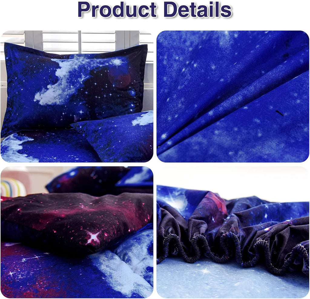 Galaxy 6Pcs Bedding Sets Outer Space Comforter Bed in a Bag 3D Printed Quilt,for Children Boy Girl Teen Kids,Full 6Pcs