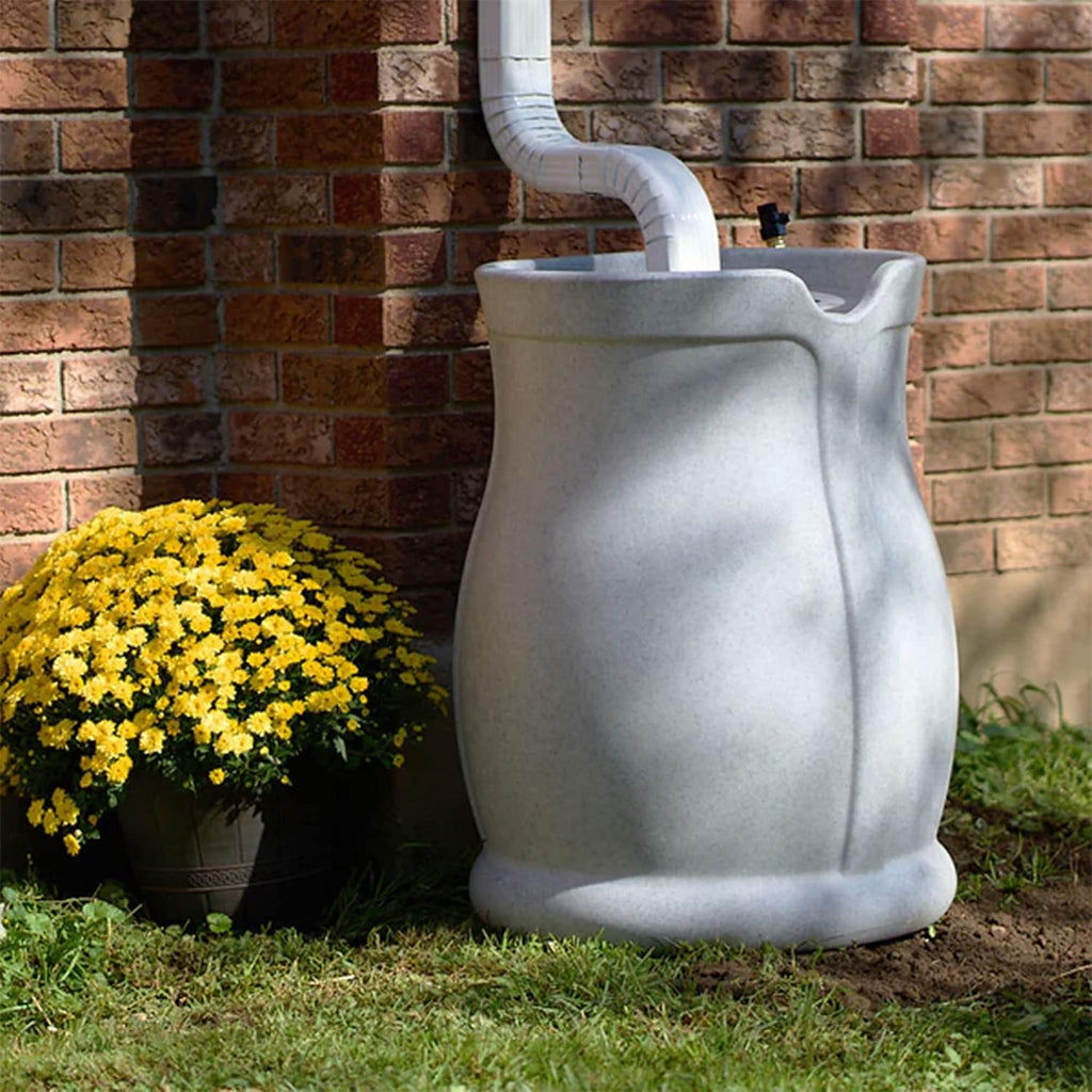 Catalina 45-Gallon Rain Barrel - BPA-Free Flat-Back Design with 3.5 Foot Garden Hose, Shut-Off Thumb Valve, and Fixed