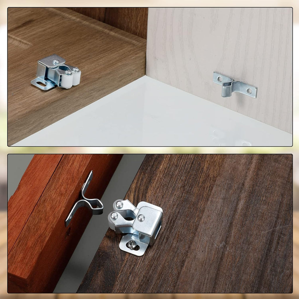 20 Pcs Cabinet Door Latch and Catch Hardware Double Roller Catch Cabinet Latches with Spear Strike Doors Kitchen