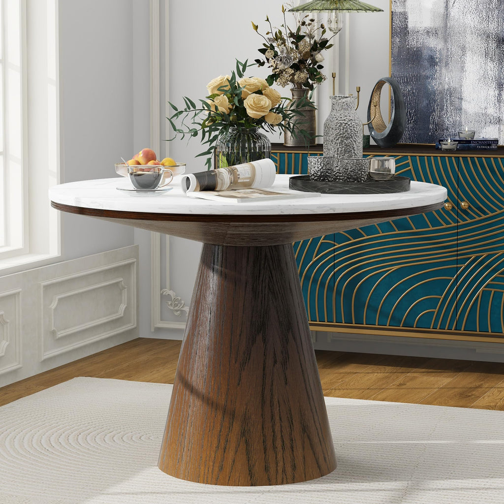 Inspired Saarinen Style 44 Round Dining Table for 4-6, Modern Minimalist Pedestal Kitchen Table Circular MDF Finish Tabletop Living Room