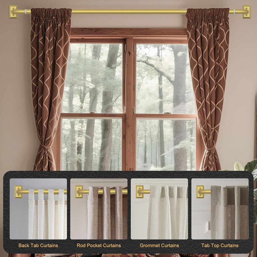 Gold Curtain Rods, Heavy Duty Wrap Around Curtain Rod for Windows 48 to 84 Inch, Adjustable Decorative Blackout