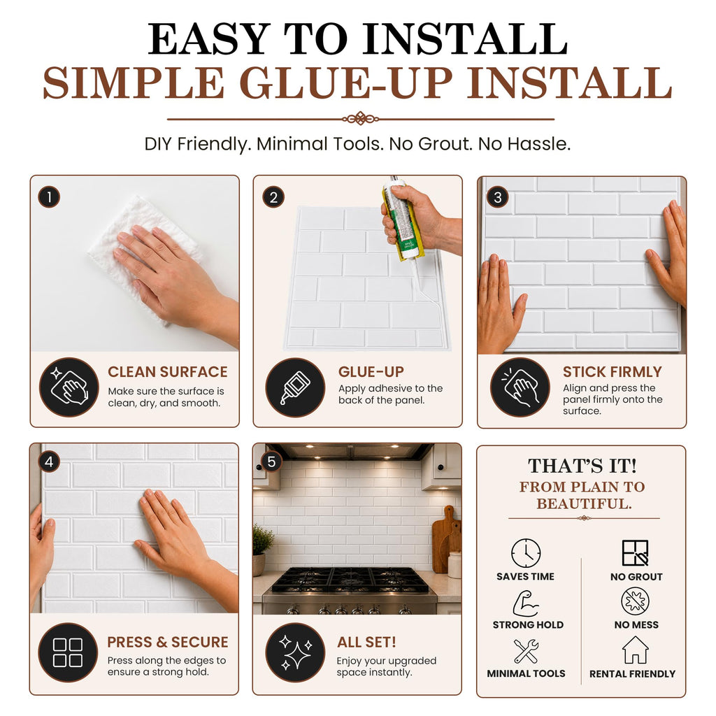 Plain to Beautiful Gloss White Subway Kitchen Backsplash Kit