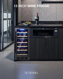 15 Inch Under Counter Refrigerator, 29 Bottle Dual Zone Wine Fridge for Built-In