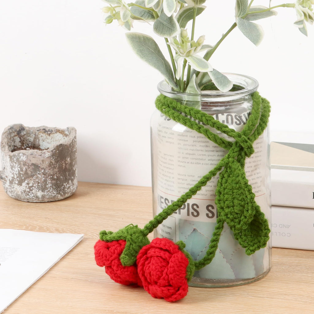 Boho Handmade Flower Curtain Tiebacks & Holdbacks, Red Roses - 2 Pack