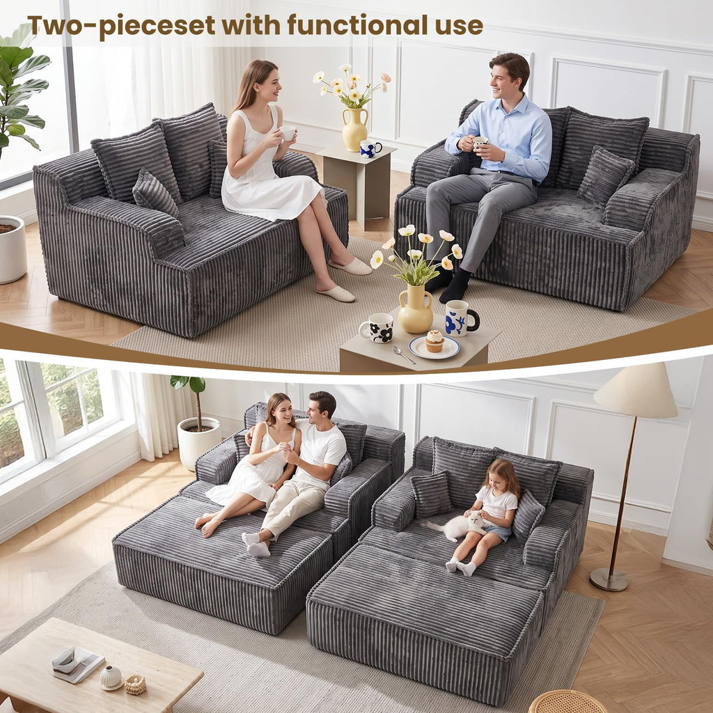 Chaise Lounge Chair Indoor, Oversized Boneless Chair Reading Chair, Comfy Boneless Small Couch, Double Size Sleeper